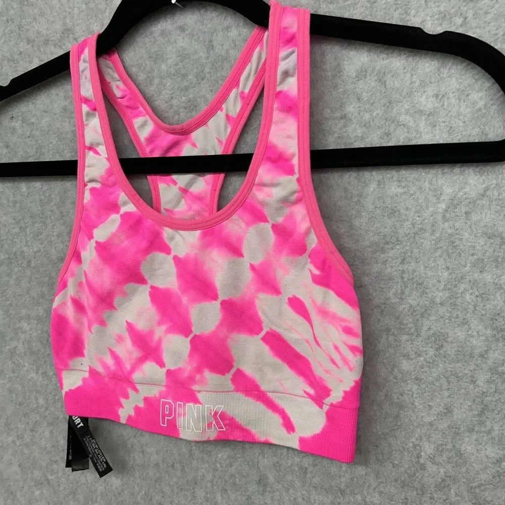 Victoria Secret Pink/White Seamless Lightly Lined Sports Bra Tie Die Size XS